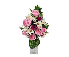 DRW Centro de Flores Artificiales para Cementerio Iglesias Bodas Centro de Flores para los Santos Rosa y Blanco (Jarron 65x40 cm)