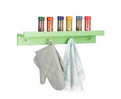 Relaxdays Estante Perchero de Pared Retro, Madera MDF, Verde, 10 x 60 x 11.5 cm