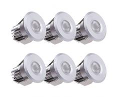 Kleine Sensati en foco LED Down Light Spot juego de 6 pcs, intensidad regulable, 900 lm, incluye controlador, carcasa de color plateado, luz blanca frÃ­a T102 6 CW S
