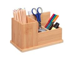 Relaxdays Portalápices Bambú, Organizador Escritorio, Baño y Oficina, Caja bolÃgrafos, 14 x 24,5 x 14 cm Aprox, Natural, 90% 10% Tablero de Fibra