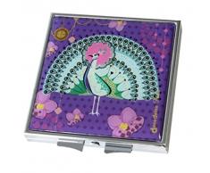 Decodelire M24 Paon - Espejo de Bolsillo (Vidrio y Metal, 6 x 6 x 1 cm), Color Morado y Verde