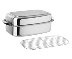 Kelomat, 1993-318 - Cazuela profesional rectangular de acero inoxidable con tapa de acero inoxidable, dimensiones 36 x 24,5 x 15,5 cm, altura total 15,5 cm, capacidad 8 litros, inducción