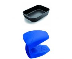 Lacor 25534 - Rustidera de aluminio para inducción, 34 x 28 cm, negro + Lacor 60014 - Manopla silicona, azul