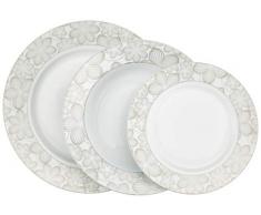 Dajar Dream Flower Vajilla Silver 18 Piezas. Ambition, Porcelana, Blanco, Gris, 29 x 52 x 29 cm, â Unidades