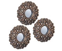 Relaxdays Juego de 3 Espejos barrocos Decorativos de Pared para salÃ³n, Pasillo, diÃ¡metro de 25 cm, Marco de plÃ¡stico, Bronce/Negro