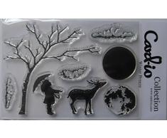 Card-io - Juego de Sellos Transparentes para niños, diseño de árbol de Navidad con Renos y Luna (8 Unidades)
