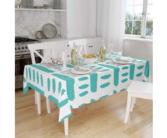 Bonamaison DecoraciÃ³n de Cocina, PoliÃ©ster, Antimoho, Secado rÃ¡pido, Impermeable, Mantel, Turquesa, Blanco, 140 x 160 Cm - DiseÃ±ado y Fabricado en TurquÃ­a