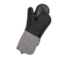 WENKO Guantes para horno Ada, set de 2 guantes para grill con palmas de silicona, protección fiable gracias a su manga extra larga, cómodos de llevar y fáciles de limpiar, 18 x 38 x 2 cm, negro/gris