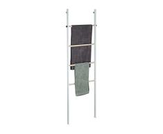 Relaxdays Toallero Escalera de Acero y Madera, 4 Barras, Toallas y Ropa, para Apoyar en la Pared, 172,5x53x6 cm, Blanco, 70% 30%