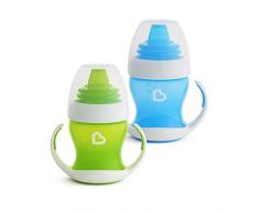 Munchkin Vaso de Aprendizaje para Bebé, Set de Vasos con Boquilla, Asas y Tapa, Vaso Antiderrame Libre de BPA, Apto para Lavavajillas, Bebés a Partir de 4 Meses, Lote de 2 x 118 ml, Verde/Azul
