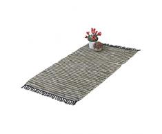 Relaxdays Alfombra de retales, 70 x 140 cm, algodón y Cuero, Alfombra de Pasillo con Flecos, Antideslizante, Color Verde/Beige