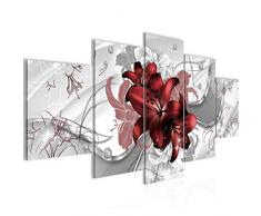 016153a - Cuadro de pared con imagen de flores y lirios (lienzo XXL, 5 piezas, fabricado en Alemania, listo para colgar), color rojo