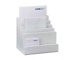 Relaxdays Soporte para Documentos, Bandeja para Cartas, Cinco Compartimentos, Bambú, 23x24,5x20,5 cm, 1 Ud, Blanco