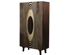 DRW Armario con 2 Puertas de Madera de Mango con Dibujos Color Oscuro 76x35x140cm, Varios, 76 x 35 x 140 cm