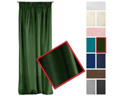 Eurofirany Rita Cortina Lisa monocromÃ¡tica â Fruncido Moderno Dormitorio salÃ³n habitaciÃ³n Infantil 1 Pieza Individual, poliÃ©ster, Verde Oscuro, 140 x 270 cm