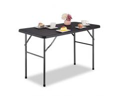 Relaxdays Mesa JardÃ­n, Efecto Madera, Rectangular, 74 x 118 x 60 cm, PlÃ¡stico, Metal, Tablero Terraza Plegable, Negro, 50% Acero