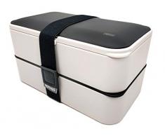 NERTHUS FIH 415 Lunch Box hermÃ©tico Doble con Cubiertos, Blanco y Negro, Ãnica