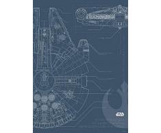 Komar Wandbild Von Star Wars Blueprint Falcon | Kinderzimmer, Jugendzimmer, Dekoration, Kunstdruck | ohne Rahmen | WB176-50x70 fotomural, carbÃ³n