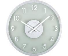 NeXtime Reloj de pared grande FROSTED WOOD, muy silencioso, vidrio / madera, blanco, redondo, Ã¸ 50 cm