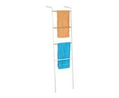 Relaxdays Toallero Escalera de Hierro, 4 Barras, para Toallas y Ropa, Portatoallas, 160 x 40 x 26 cm Aprox, Blanco, Metal