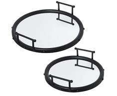 Set de 2 bandejas Redondas de Metal y Espejo en Negro Mate 47x9cm y 40x9cm, INT.41 y 33cm