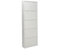 DRW Zapatero con 5 cajones de Metal con respiraderos en Blanco 50x15x170 cm