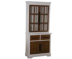DRW Armario Vitrina con 2 cajones y 4 Puertas de Madera en Blanco y Natural 0x35x178cm