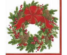 Caspari Evergreen Wreath servilletas cÃ³ctel Tejido/Papel, Multicolor, Tela, Multicolor, 12.5x12.5x0.02 cm