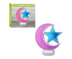 Global Gizmos Moon & Star Infinity - Luz de espejo decorativa, diseÃ±o de tÃºnel, color rosa y azul
