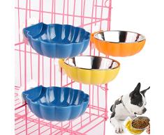 4 Pcs Cuencos Colgantes para Mascotas,Comedero Perro Gato Conejo Acero Inoxidable Animales Domésticos Jaula ExtraÃble Alimentos Agua Cuencos para Animales Pequeños Herramienta de alimentación