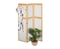 Relaxdays Biombo 3 Paneles Plástico y Bambú, Divisor Espacios Plegable, 168x135,5 cm, Tabique Interior, Natural y Blanco, 80% 20%