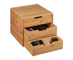 Relaxdays Compartimentos Organizador de Escritorio, 3, Utensilios de Oficina, Estante de bambÃº, cajÃ³n, 26 x 30 x 31 cm, Natural, Madera, Naturaleza, 1 Unidad