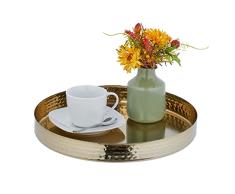 Relaxdays Bandeja de Servir Redonda, diseño Moderno, con Borde, Desayuno en la Cama, Acero Inoxidable, 4 x 32 cm, Bandeja Decorativa, Color Dorado