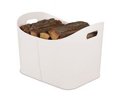 Relaxdays Cesta de madera de piel sintética XL, resistente con asas, leña y chimenea, cesta multiusos, color crema