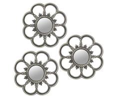 DRW Set de 3 Apliques de Pared de melamina con Espejo en Plata 25cm Exterior y 9cm Interior