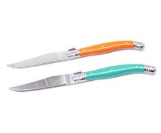 Nirosta FACKELMANN Cuchillo Navaja Cortar Carne Mesa Hoja Acero Inoxidable Mango Polipropileno Naranja y Verde 2 uds