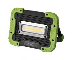 EMOS LÃ¡mpara de Trabajo Recargable para Camping con Banco de energÃ­a, Foco LED portÃ¡til Impermeable, 600 LM, Alcance de 35 m, baterÃ­a de 3000 mAh con 3,5 Horas de duraciÃ³n y Cable USB, Negro-Verde