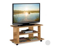 Relaxdays Mueble TV Ruedas con 2 Compartimentos, Mesa Televisión, 45 x 80 x 40 cm, Marrón