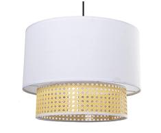 DRW Lampara de Techo con 2 Anillos de Mimbre y algodÃ³n en Blanco y Natural 40x30cm