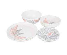Dajar Vajilla Templado Diwali Cyrus de 19 Piezas Regalo Liso apilable Moderno Cristal lavavajillas microondas Blanco Rojo Gris Luminiary, 18 Tlg