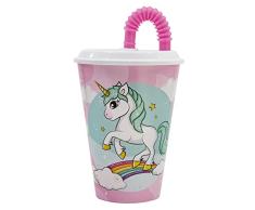 Stor Vaso infantil reutilizable con tapa y pajita de 430 ml de Unicornios y Arco Iris y Arco Iris