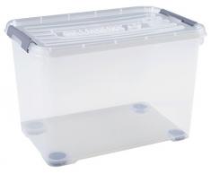 Allibert Caja de Almacenamiento Handy Plus con Tapa y Ruedas en Transparente/Plata