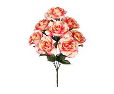 DRW Set de 6 Ramos Rosas Rosas en Ramo 8 Cabezas 50 cm Alto