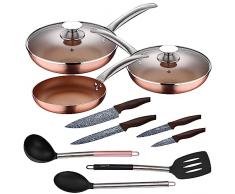 Set 5pc sartenes 20,24,28 cm (con tapa) aluminio prensado inducciÃ³n con Set 3pc utensilios de cocina nylon con Set 4pc cuchillos acero inoxidable