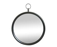 LW Collection Espejo de Pared con Gancho Negro Redondo 60 x 79 cm Metal Grande Pared Industrial salón Pasillo baño Espejo