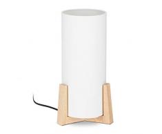 Relaxdays Lámpara de mesa, Madera, Pantalla redonda, Diseño moderno, E27, Mesilla de noche, Marrón, 33 x 15 cm, 40 W, Blanco/crema