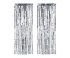 Relaxdays Set de Dos Fiestas, Decoración para cumpleaños y Bodas, Cortina de Flecos Brillantes, 100 x 250 cm, Plateado, Gris/Plata/metálico, 250,00 x 100,00 x 0,10cm