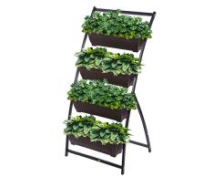 KHOMO GEAR Jardinera Vertical con 4 Macetas Huerto Urbano para Flores y Plantas JardÃ­n Terraza BalcÃ³n Interior Exterior - MarrÃ³n y Negro