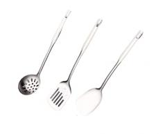 PARENCE. - Juego de 3 utensilios de cocina de acero / espátula completa / espátula ranurada / cuchara - colador - Herramientas de cocina, conjunto