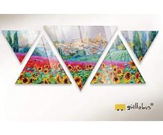 Giallo Bus - Cuadro Triangular Multipanel Mikki Senkarik - Marco Con Paisaje Baile En El Viento - Pinturas Modernas de Plexiglás Para Muebles de Diseño Para El Hogar - Xxl - 180 X 70 Cm